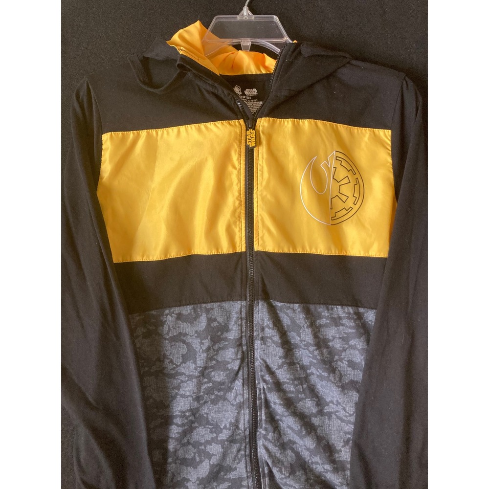 Star Wars Disney Store Hooded Windbreaker Jacket Black Yellow Rebel Empire Small
